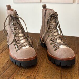 [New] Jeffrey Campbell (8) Culvert Sherpa Taupe & Ivory Shearling Combat Boots